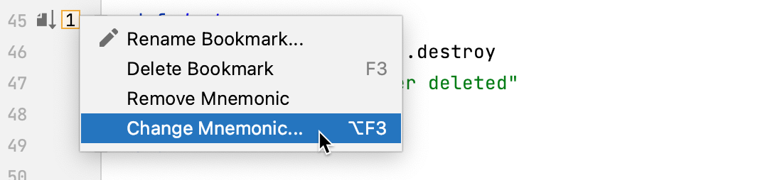 Changing a mnemonic identifier for a bookmark