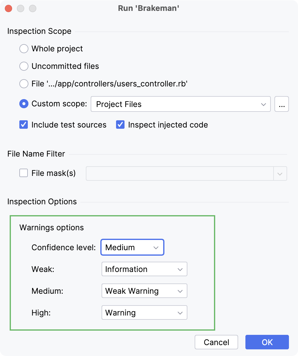 Configure Warning options