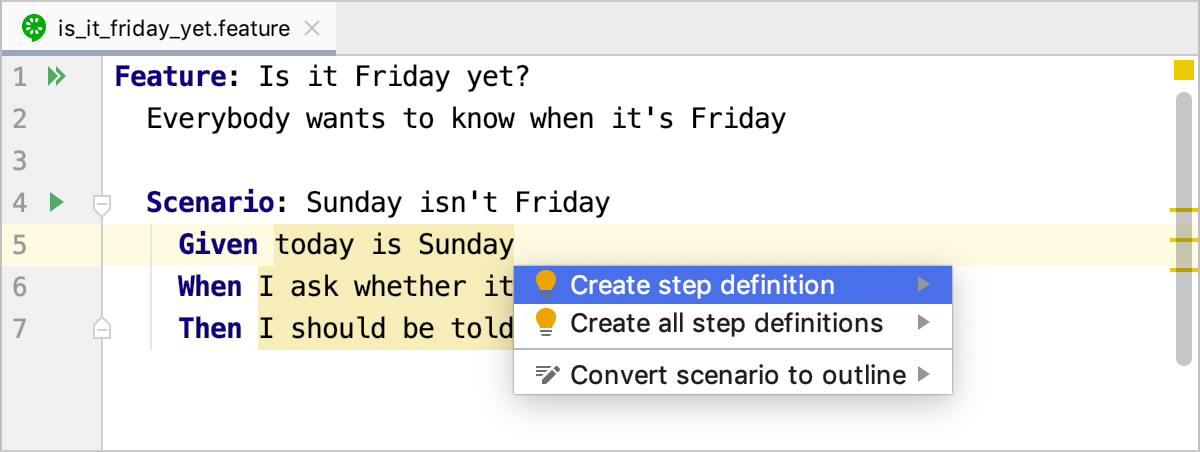 Create step definition