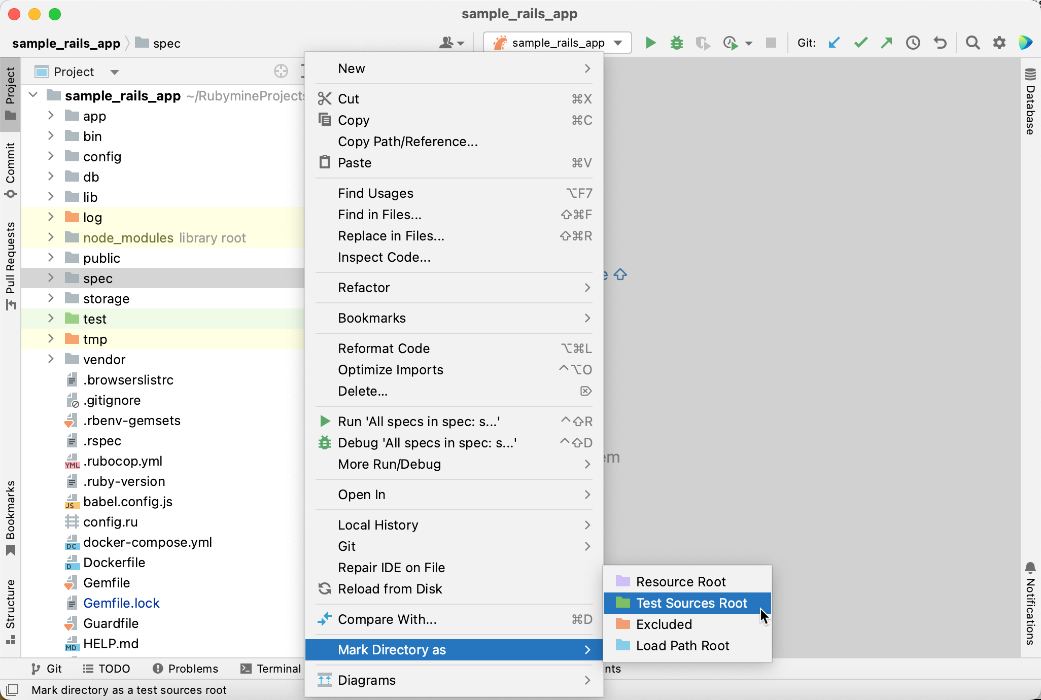 Mark a directory as a test source root