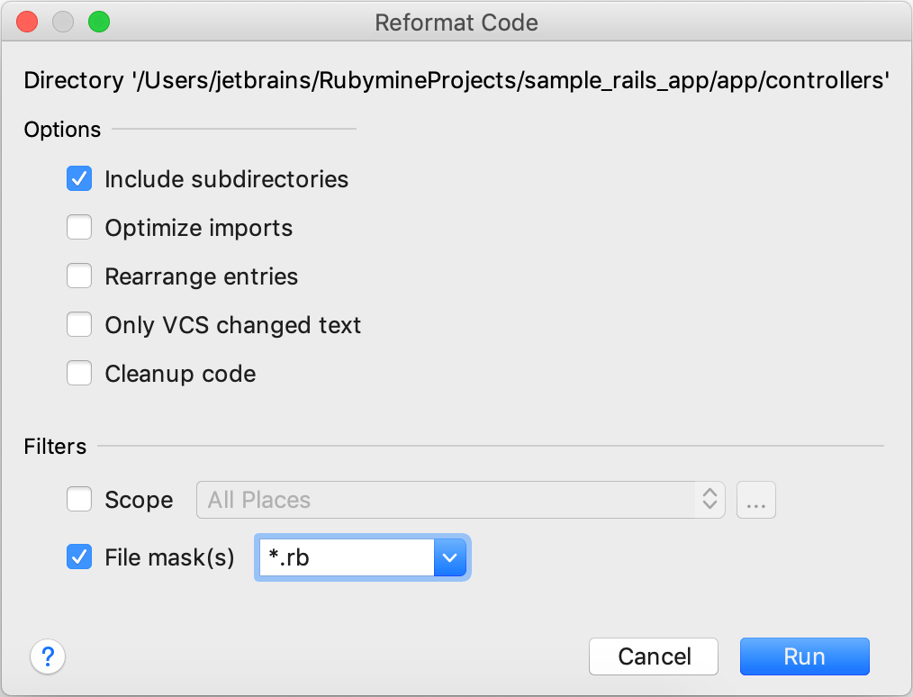 Reformat code dialog