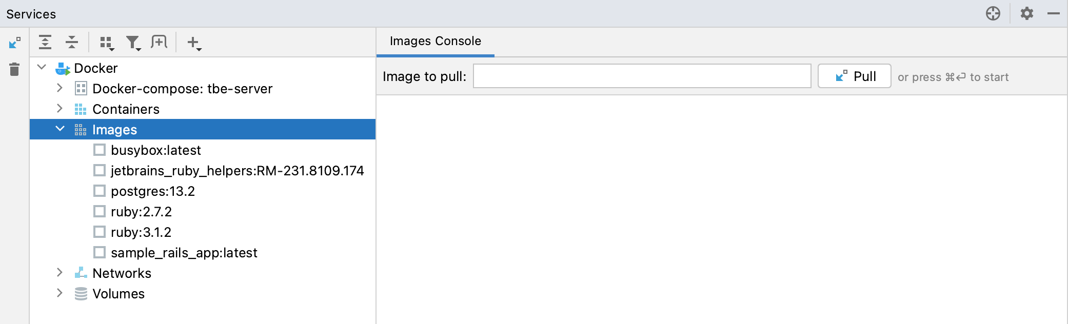 Service tool window - Docker - Images