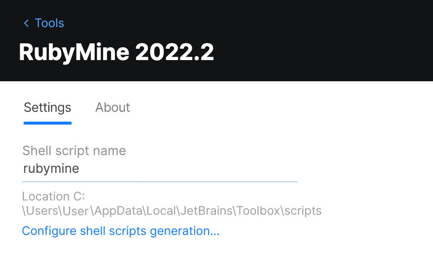 Toolbox App RubyMine Settings