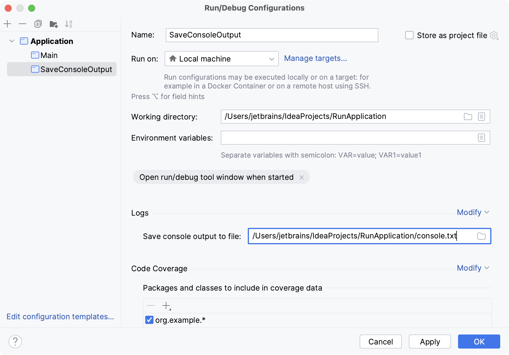 Save console output to a file