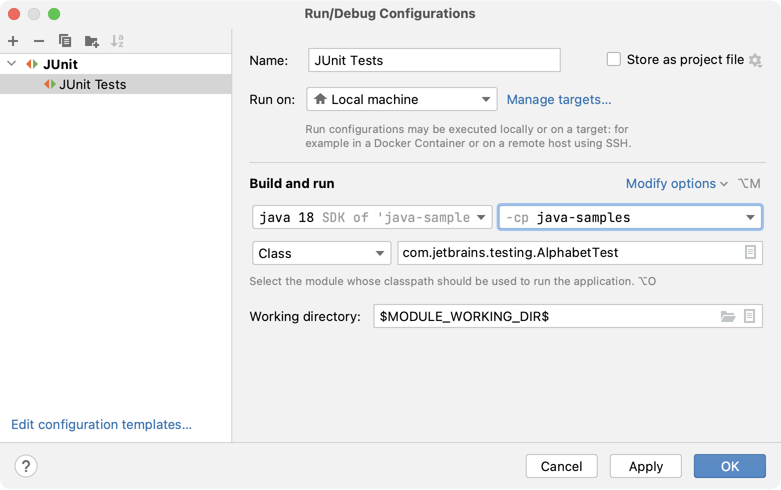 Run/Debug Configuration: JUnit