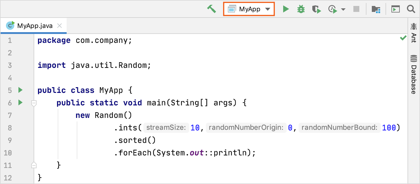 Selecting run configuration from the list