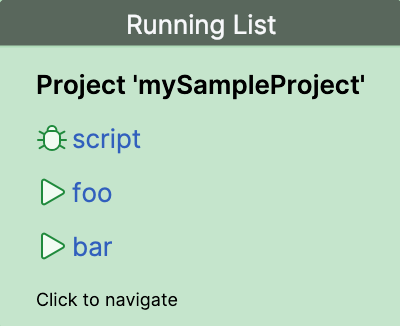 A list of running applications