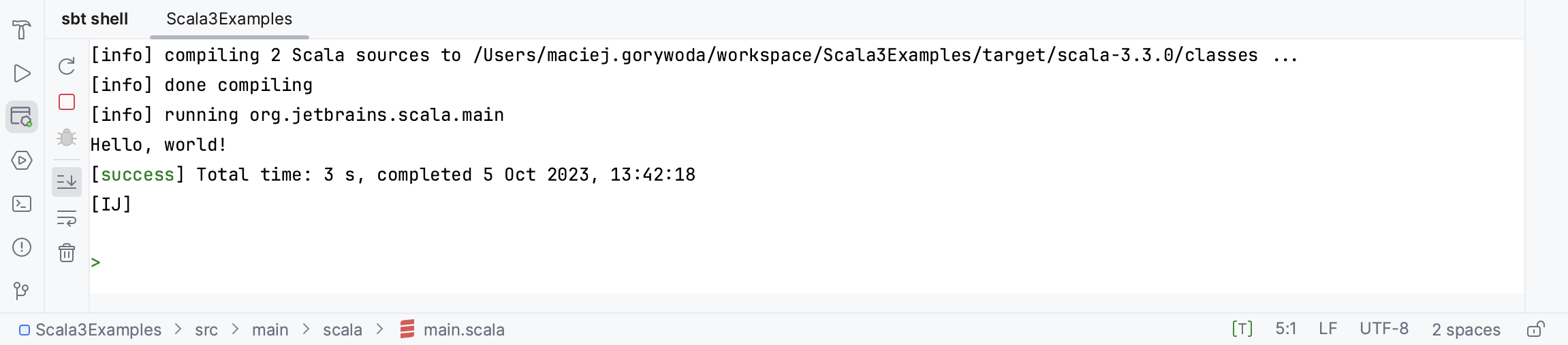 sbt shell output