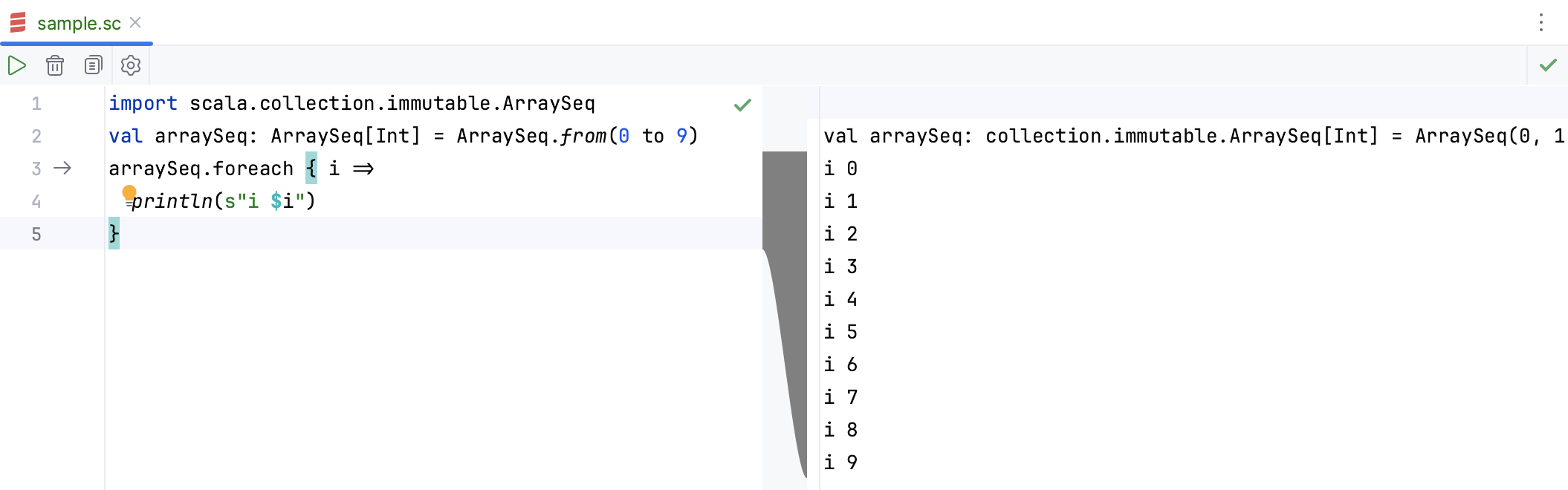 Scala worksheet - unfolded results