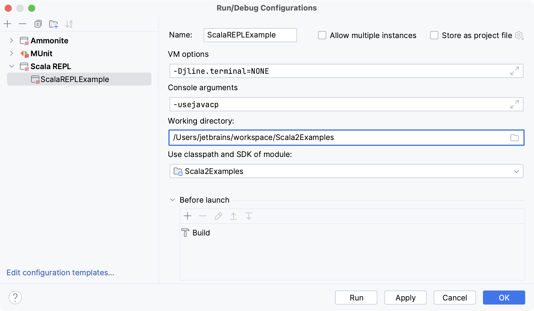 Run/Debug Configuration for Scala REPL