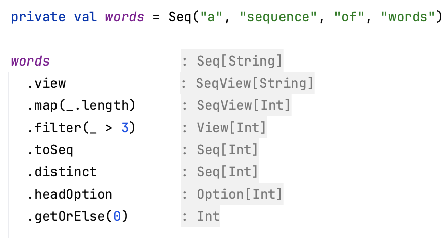 Inlay hints for Scala method chains