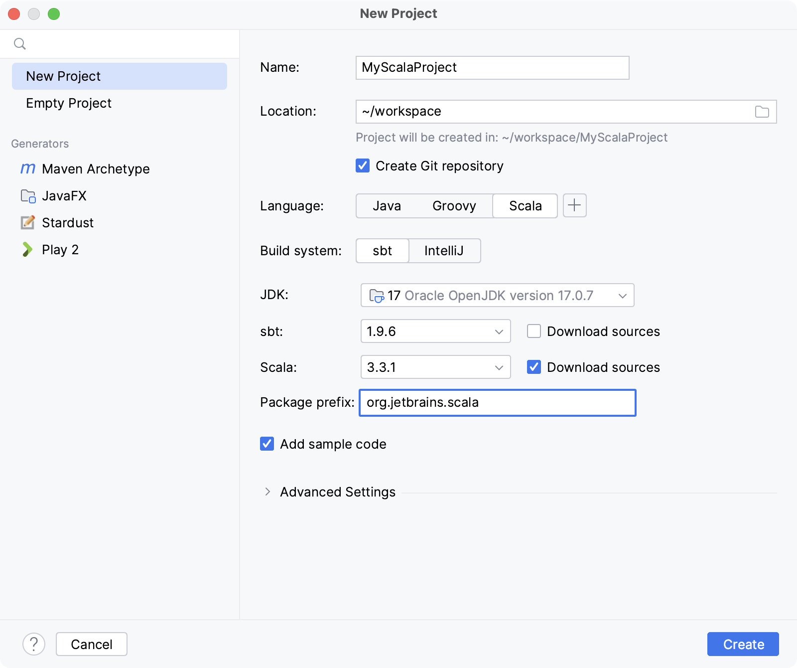 Creating a new Scala project with sbt