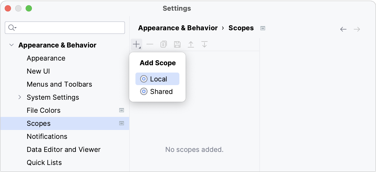 Creating a new scope: selecting between a shared and a local scope