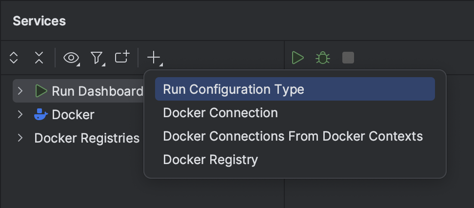 Services tool window: Add run configuration