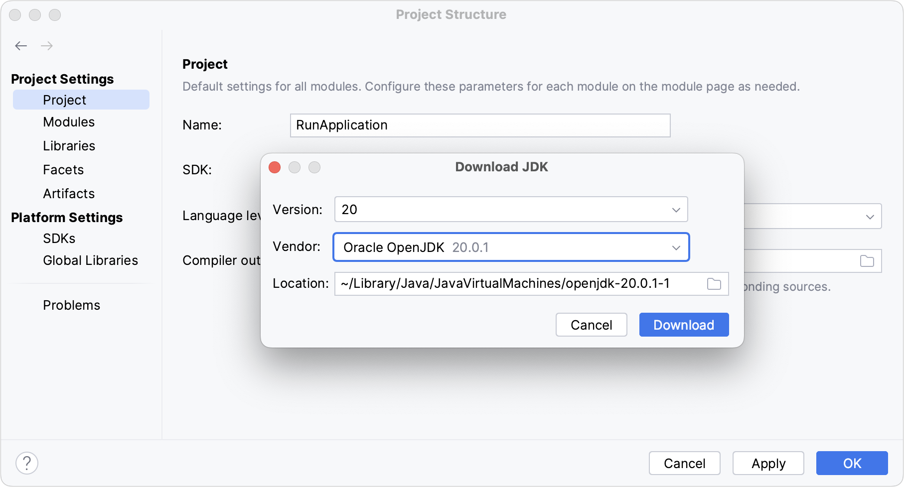 Setting up the JDK for a project