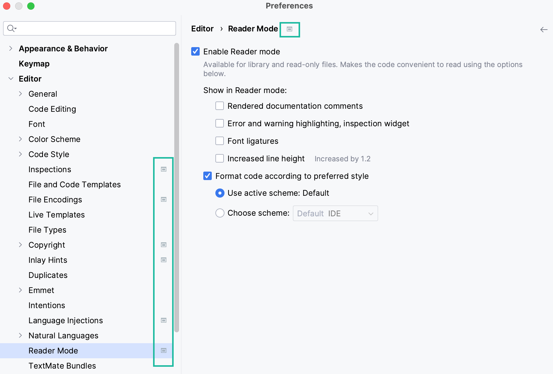 the Settings dialog