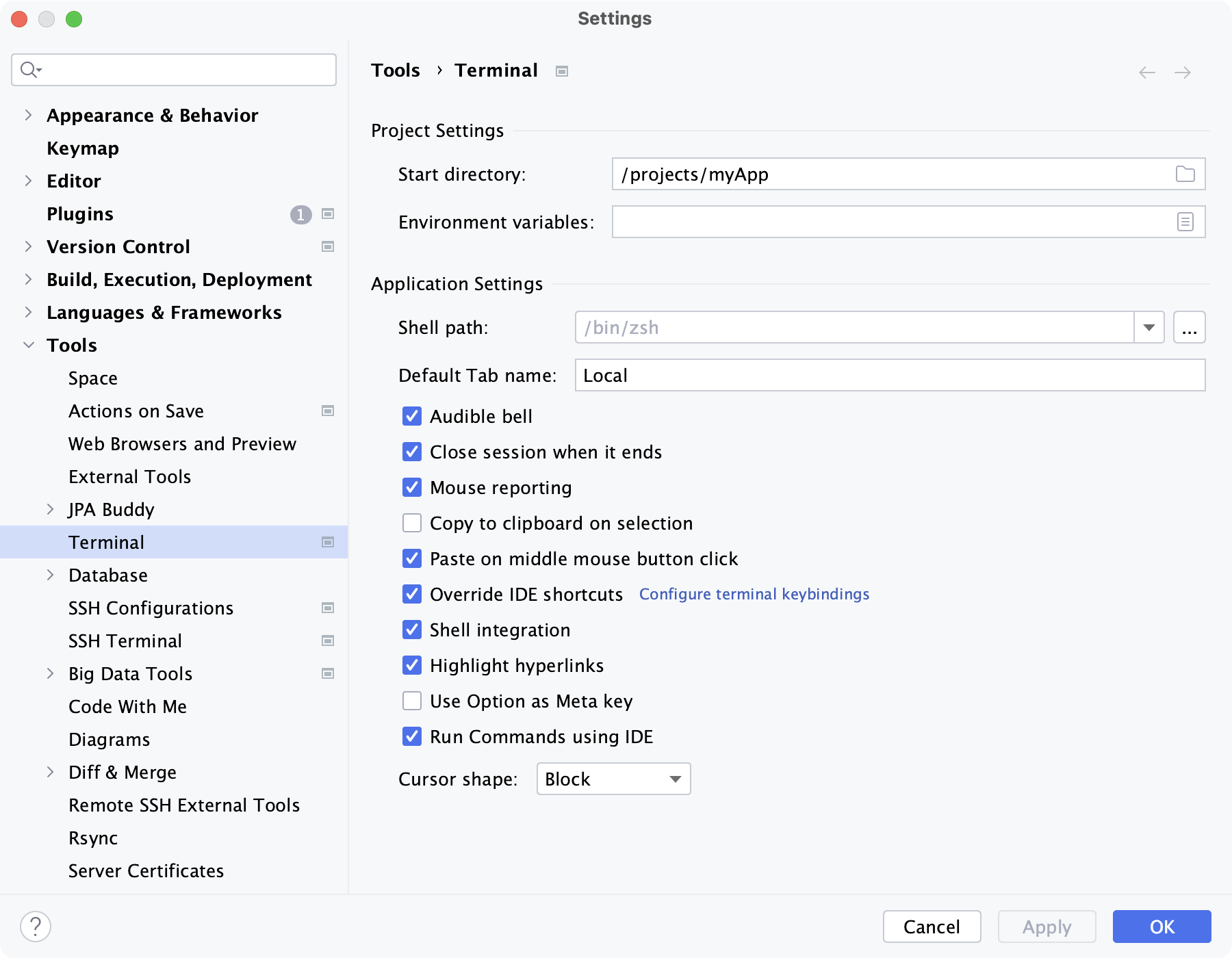 Terminal settings  PyCharm Documentation