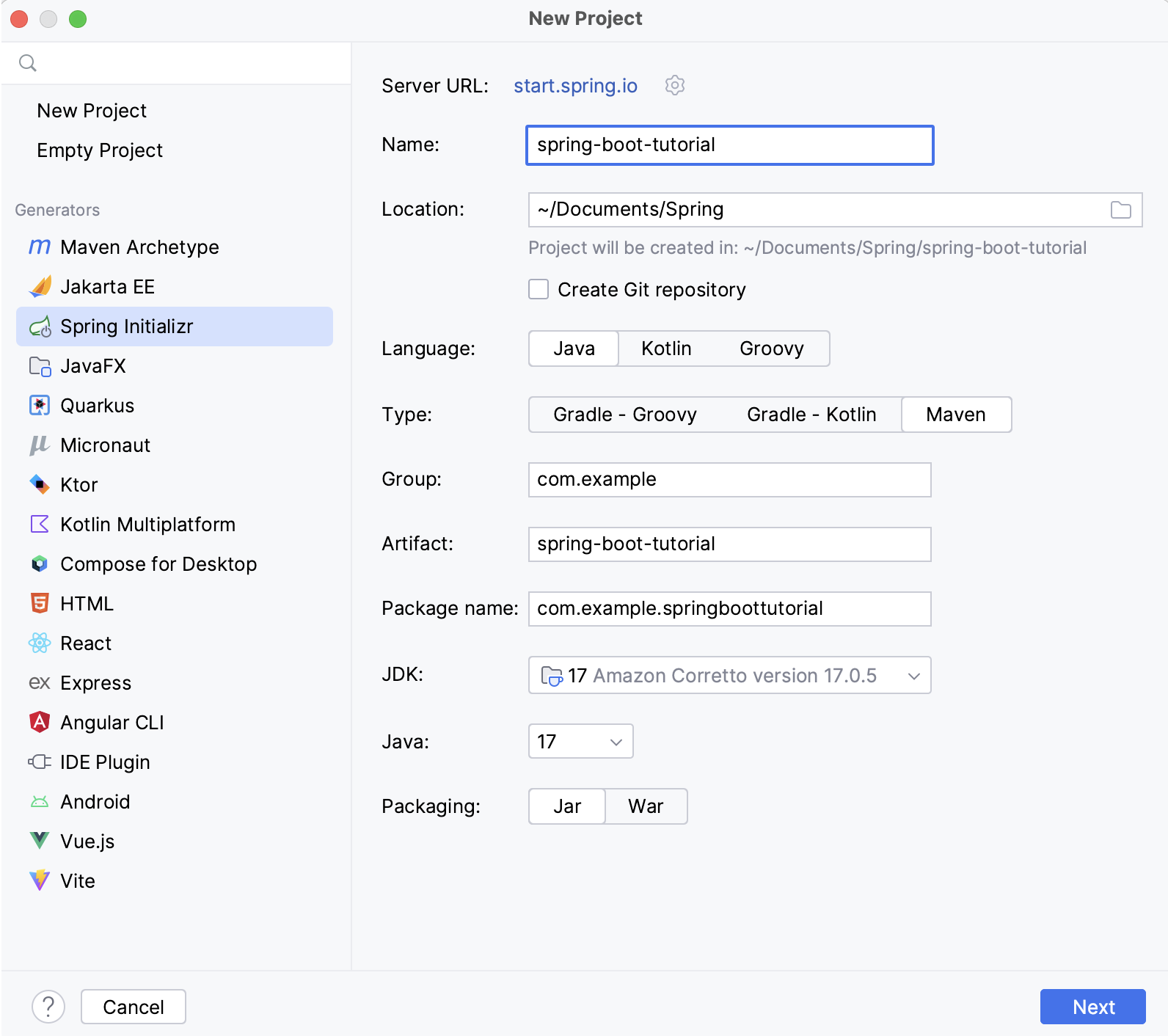 java spring initializr