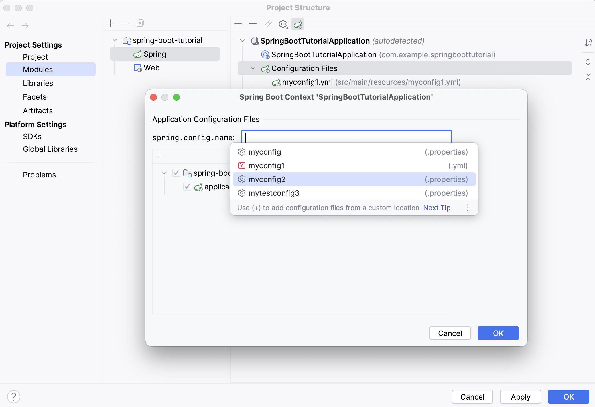 Configuring a custom configuration file