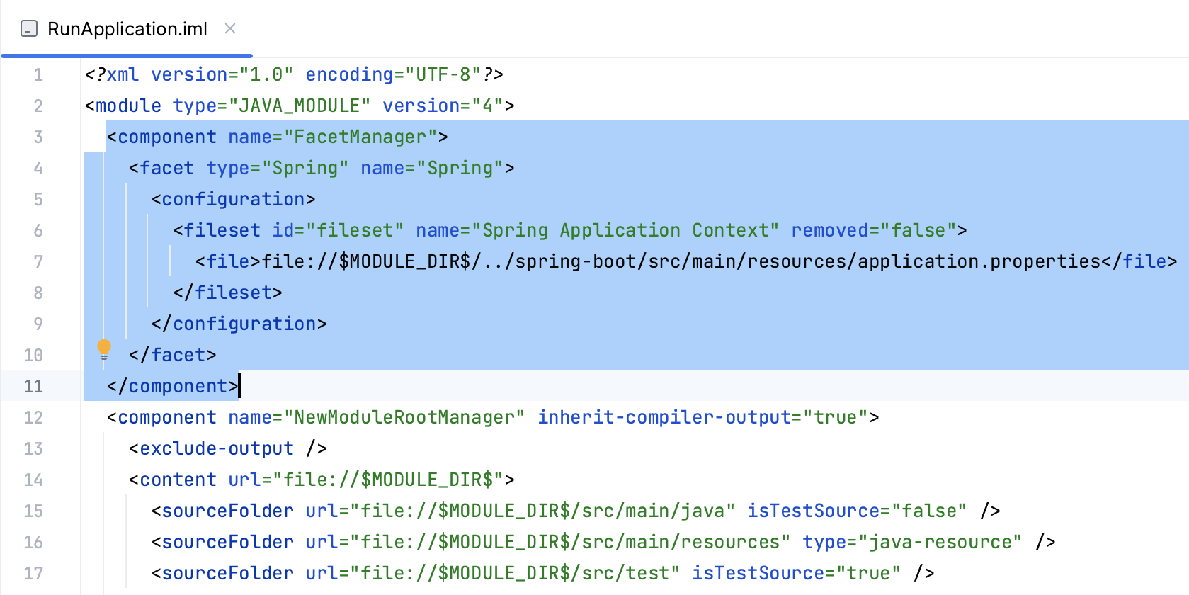 Spring facet in module file