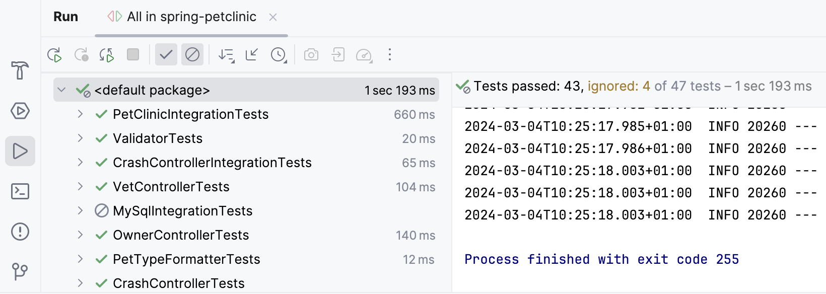 Tests shows in run configuration tab