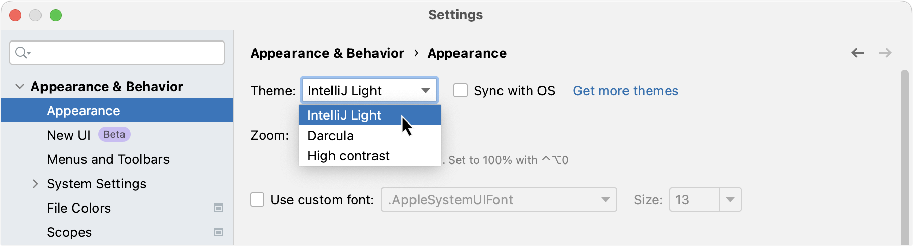 Settings | Appearance & Behavior | Appearance