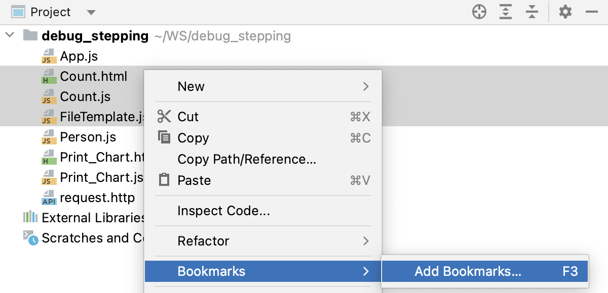 Bookmark several files
