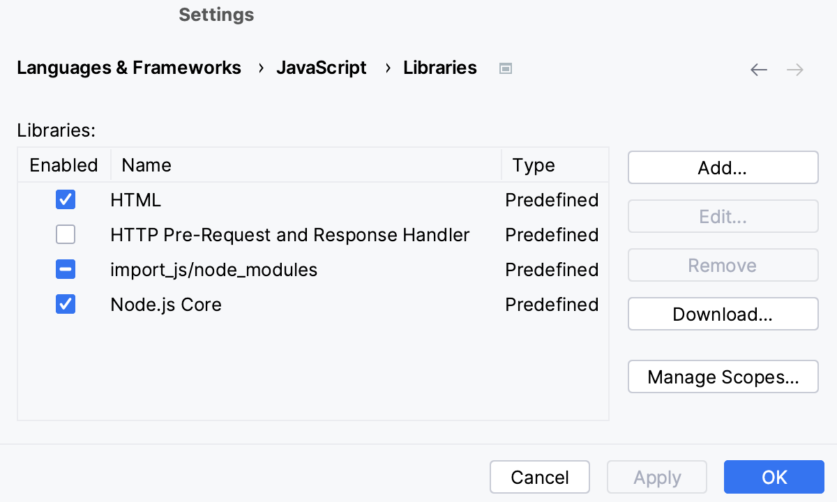 Configure JavaScript libraries: a list of available libraries