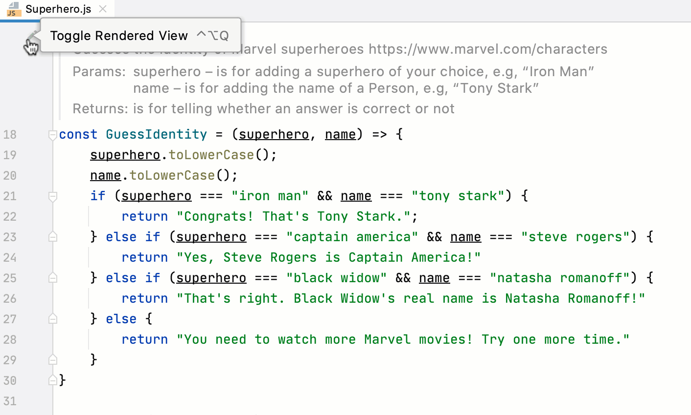 Rendered View for JSDoc comments