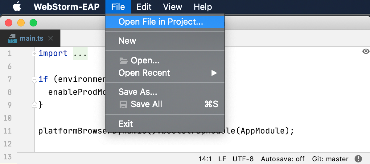 Switch from LightEdit to editing the entire project (File menu)