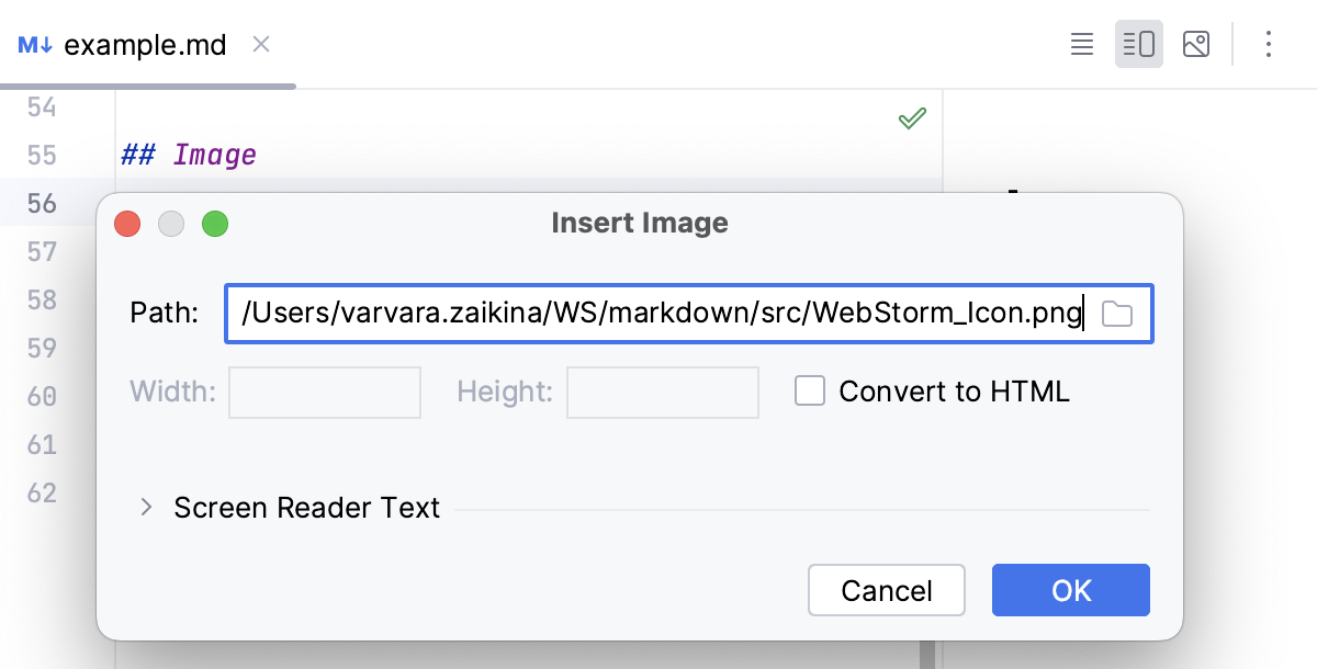 Markdown: Insert Image dialog Markdown: Insert Image dialog