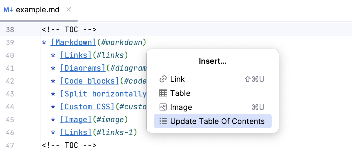 Update TOC in a Markdown file Update TOC in a Markdown file