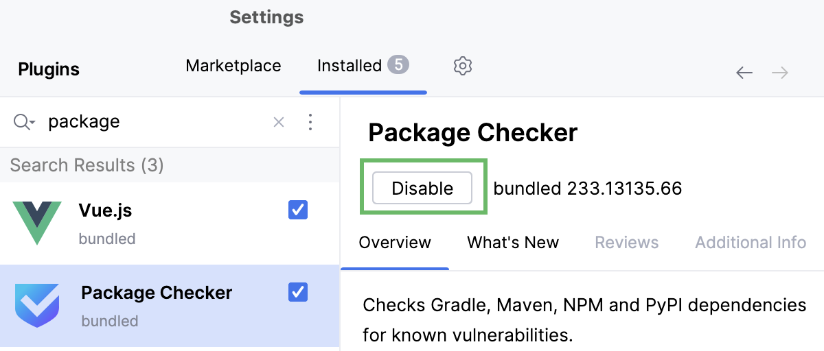 Disable Package Checker plugin