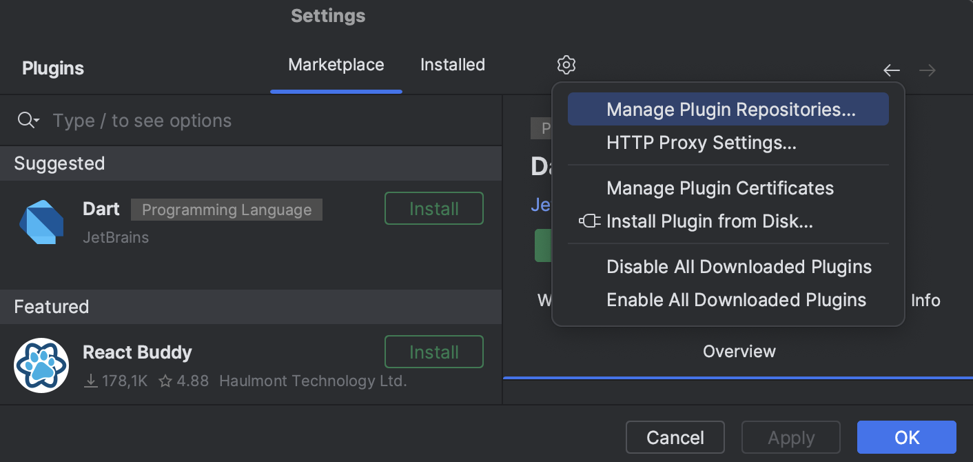 The Manage plugin repositories menu