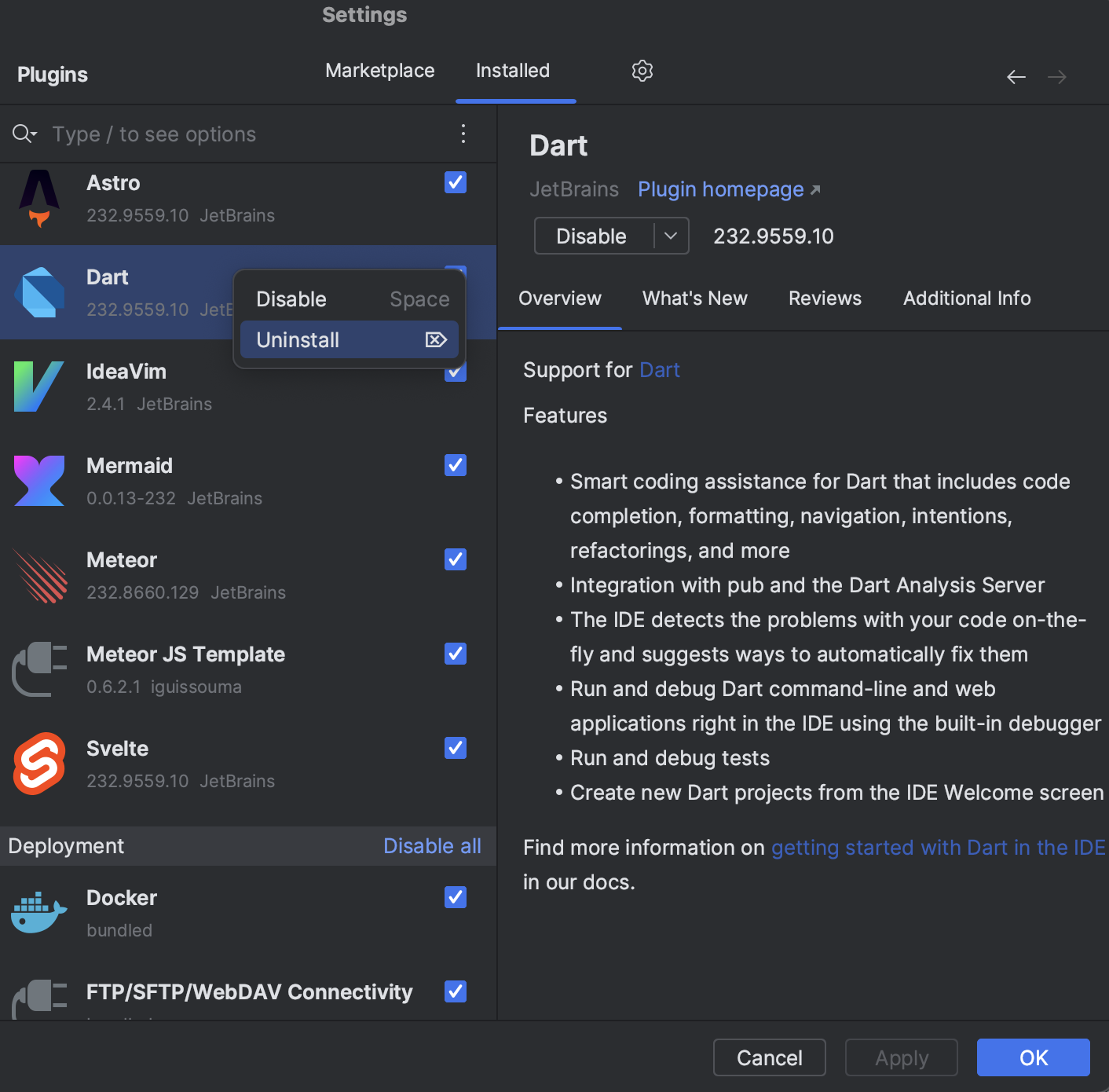 Uninstall plugin