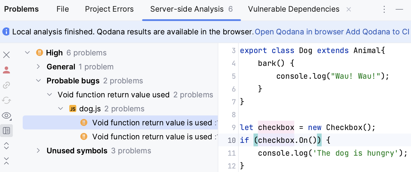 WebStorm: Qodana inspection results in the Problems window WebStorm: Qodana inspection results in the Problems window