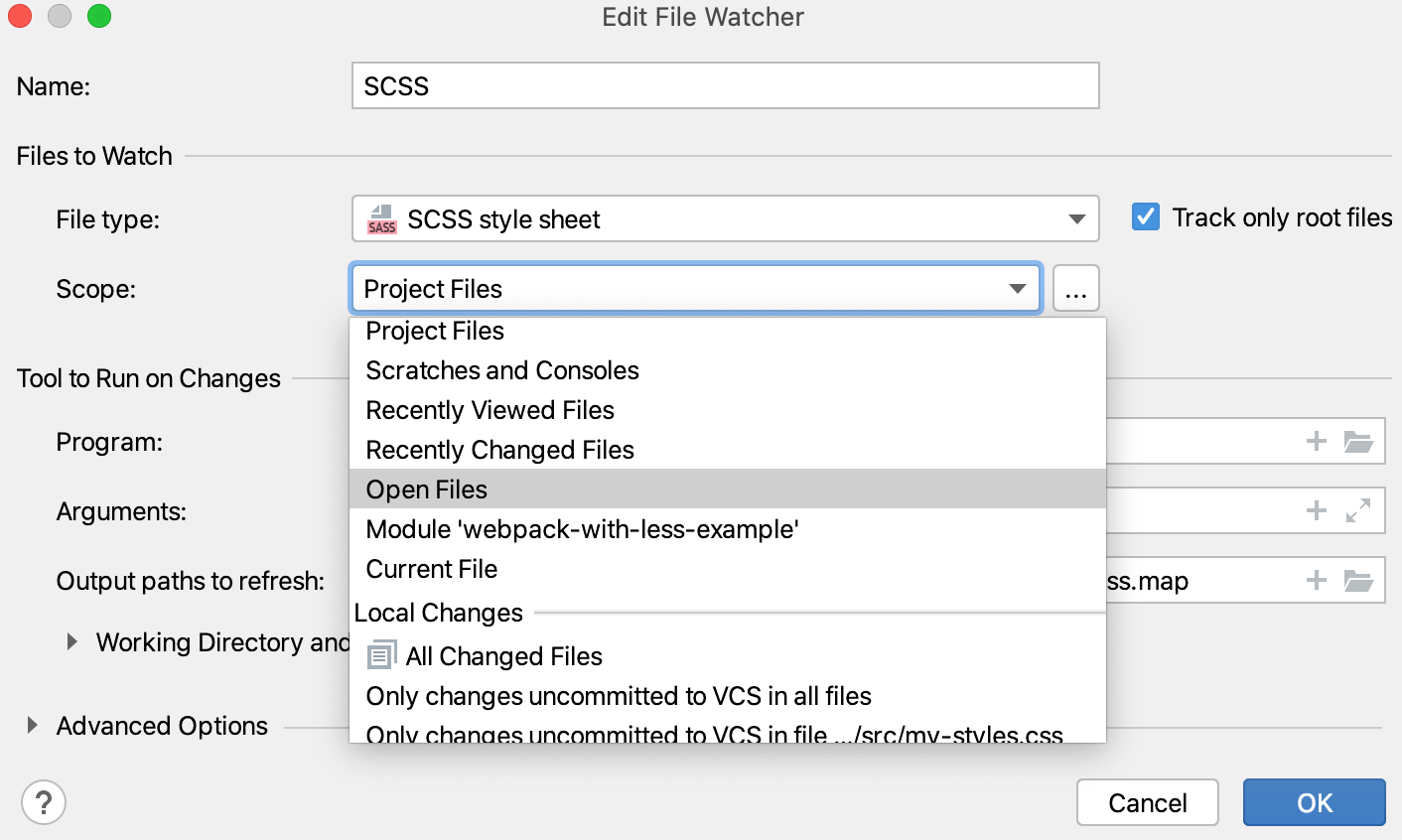 SCSS 文件观察器：更改默认范围
