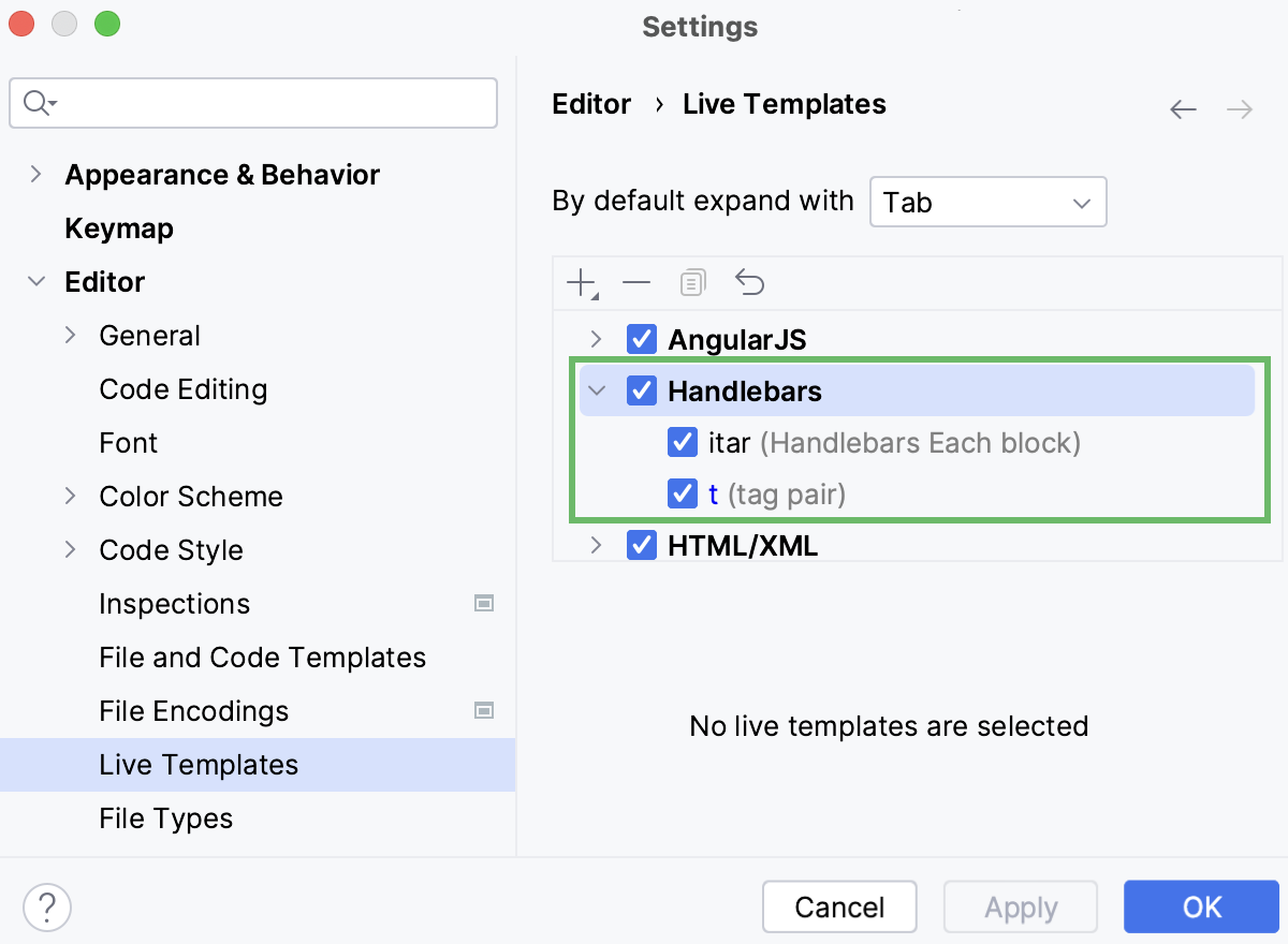 Live templates in WebStorm IDE