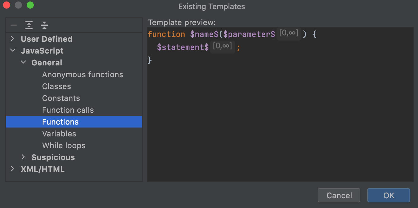 Search Templates, Modifiers, And Script Constraints | WebStorm ...