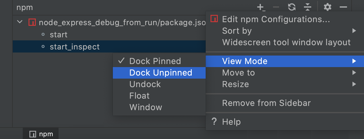 Tool window view mode Tool window view mode