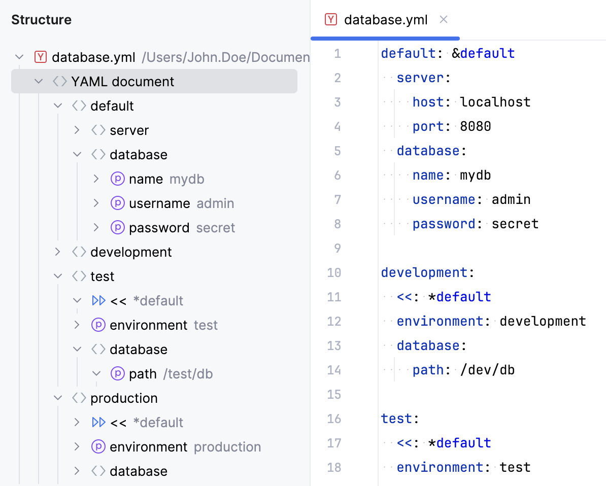 YAML structure view