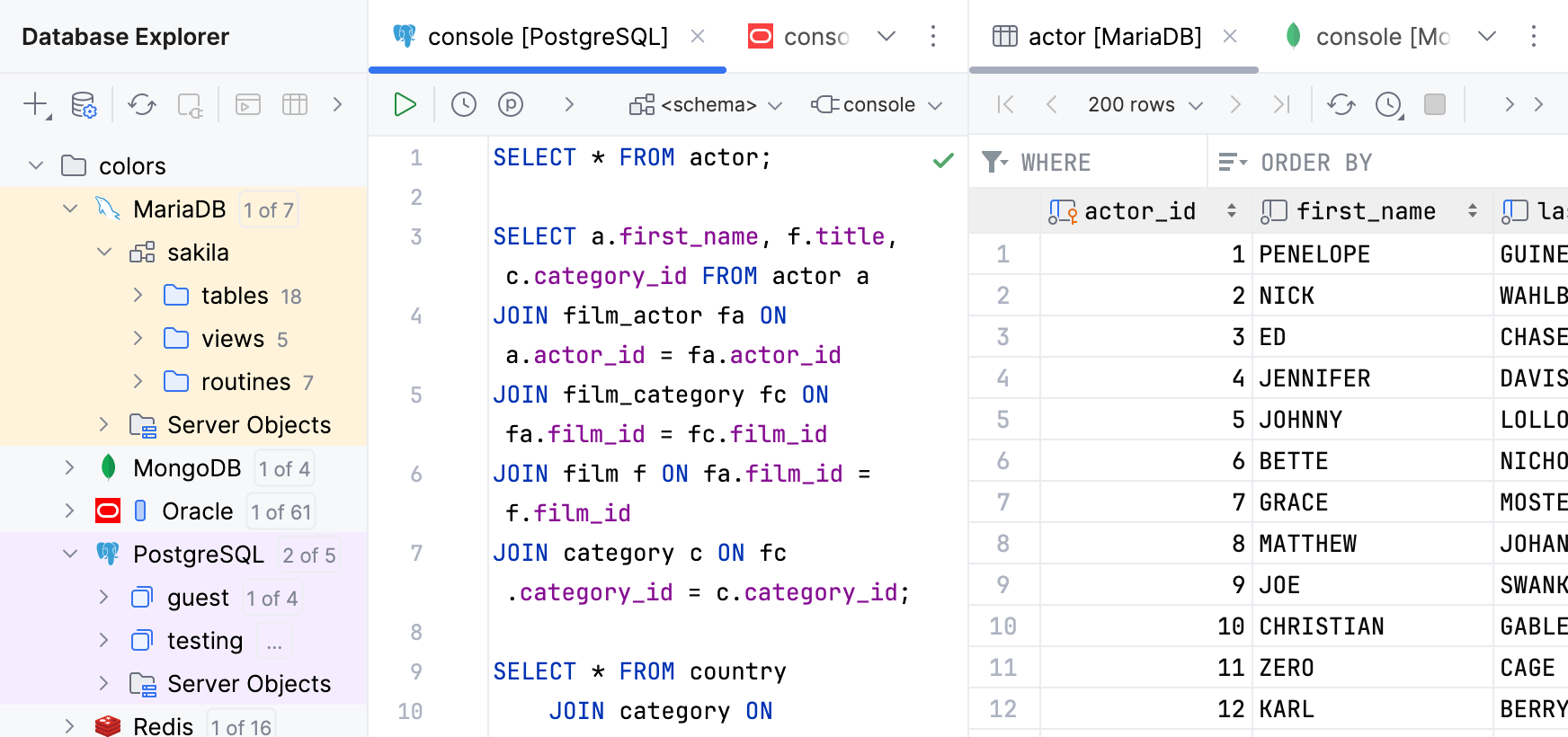 Colors in Database Explorer are enabled