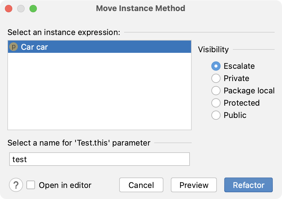 Move instance method dialog