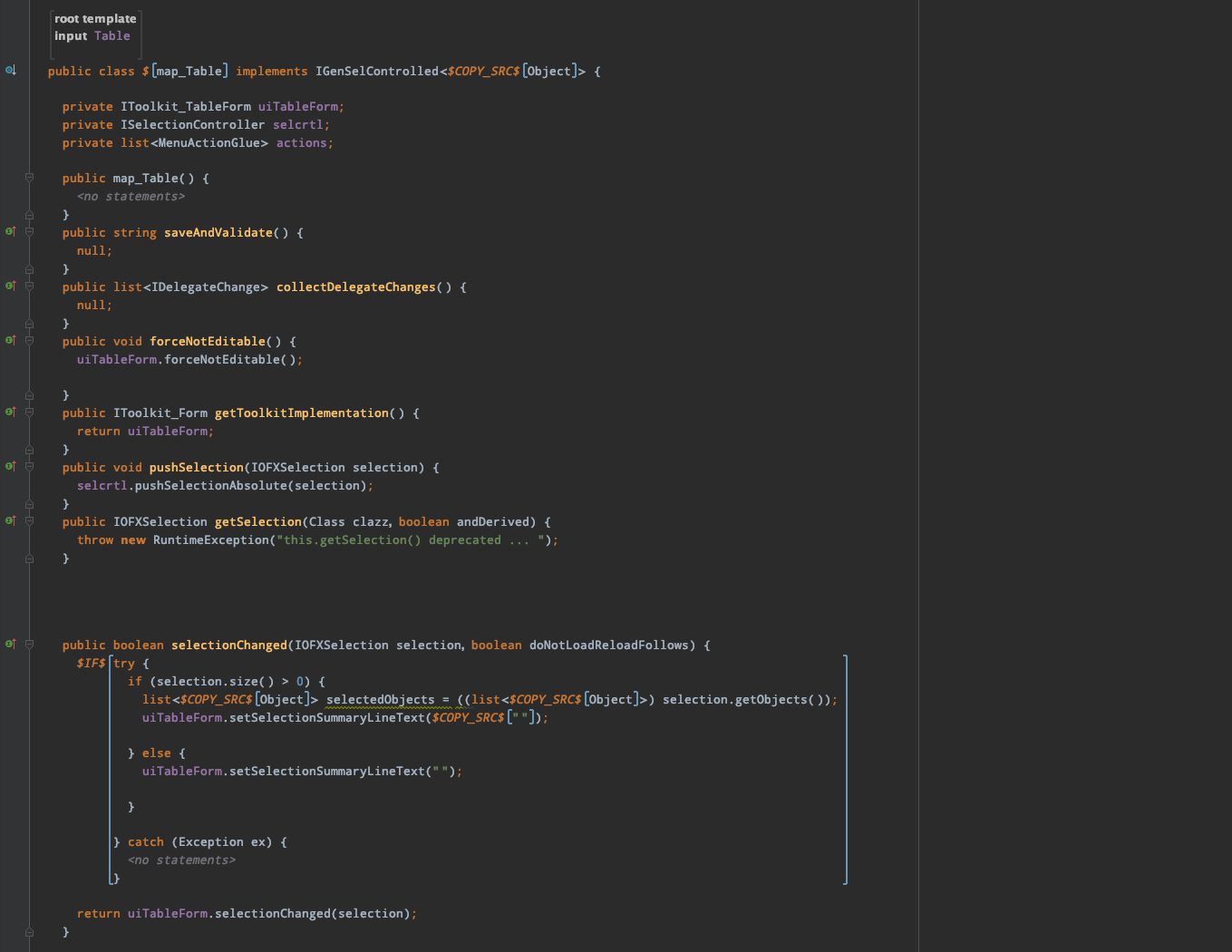 Figure 2: The template for the Table concept generates classes that implement the IGenSelControlled interface