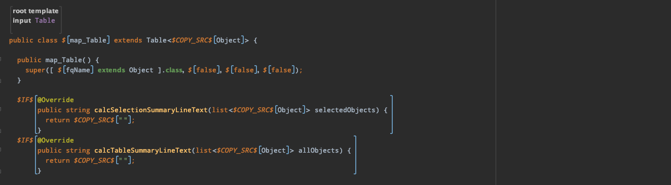 Figure 3: The template for the Table concept generates classes that extend the Table class