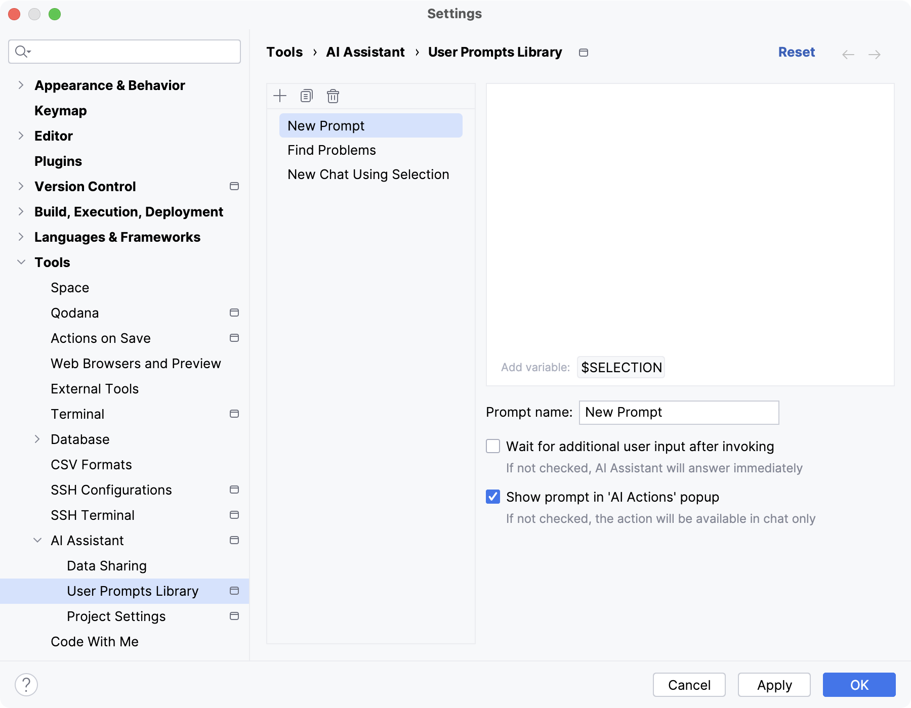 IntelliJ IDEA: User prompts library settings