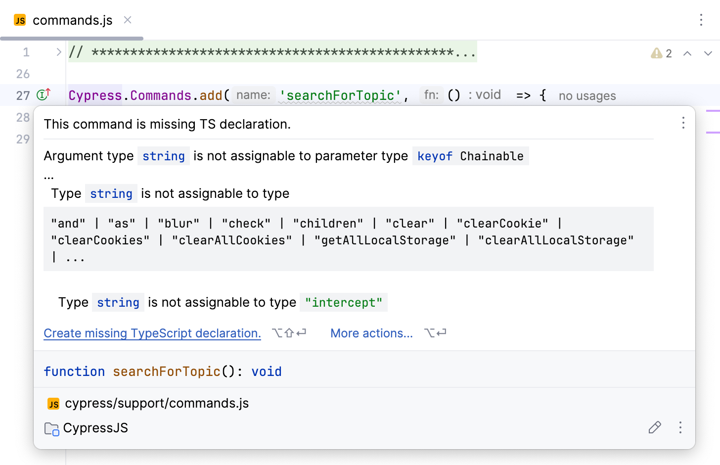 Creating the JavaScript declaration