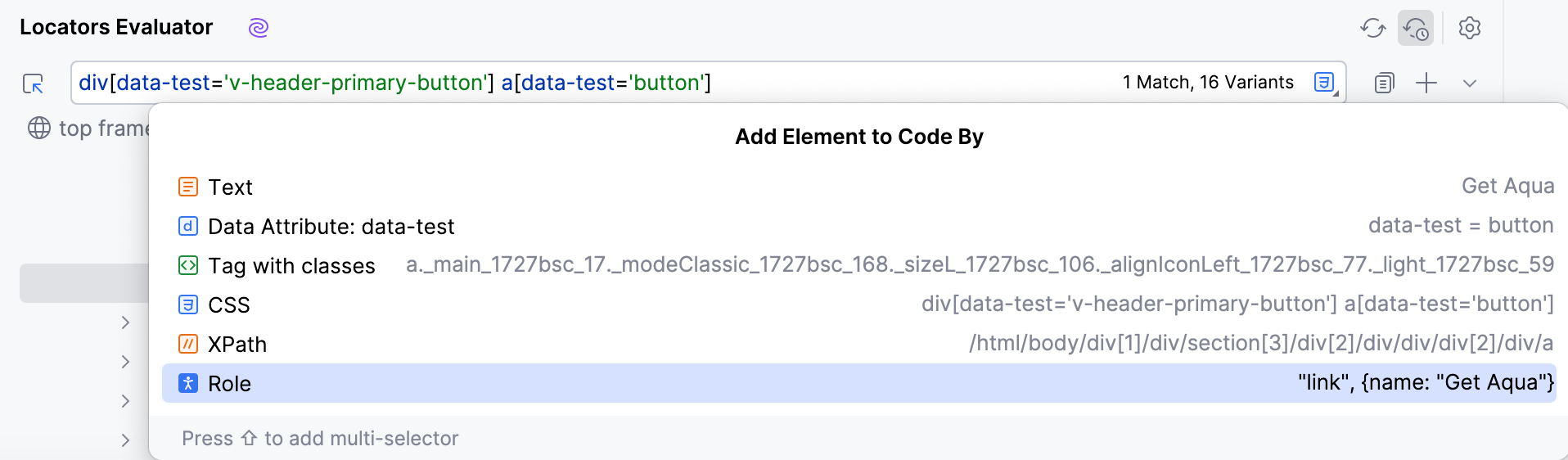 Select a specific selector type