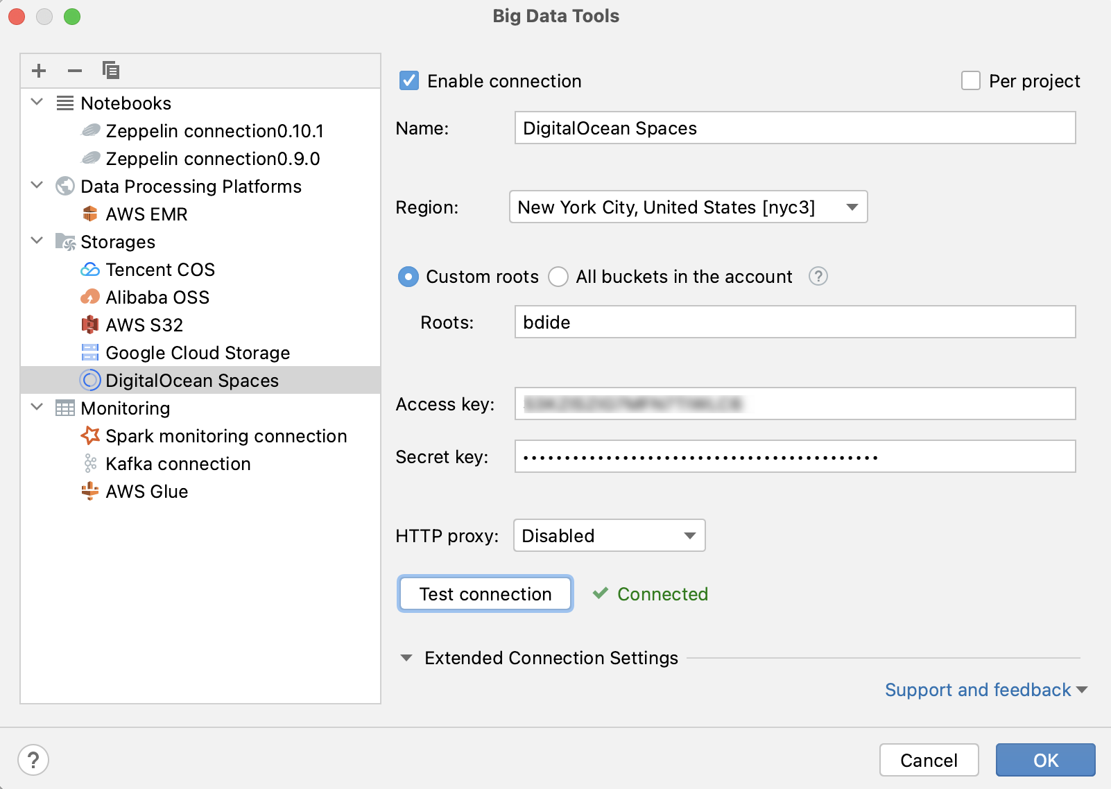 Configure DigitalOcean Spaces connection