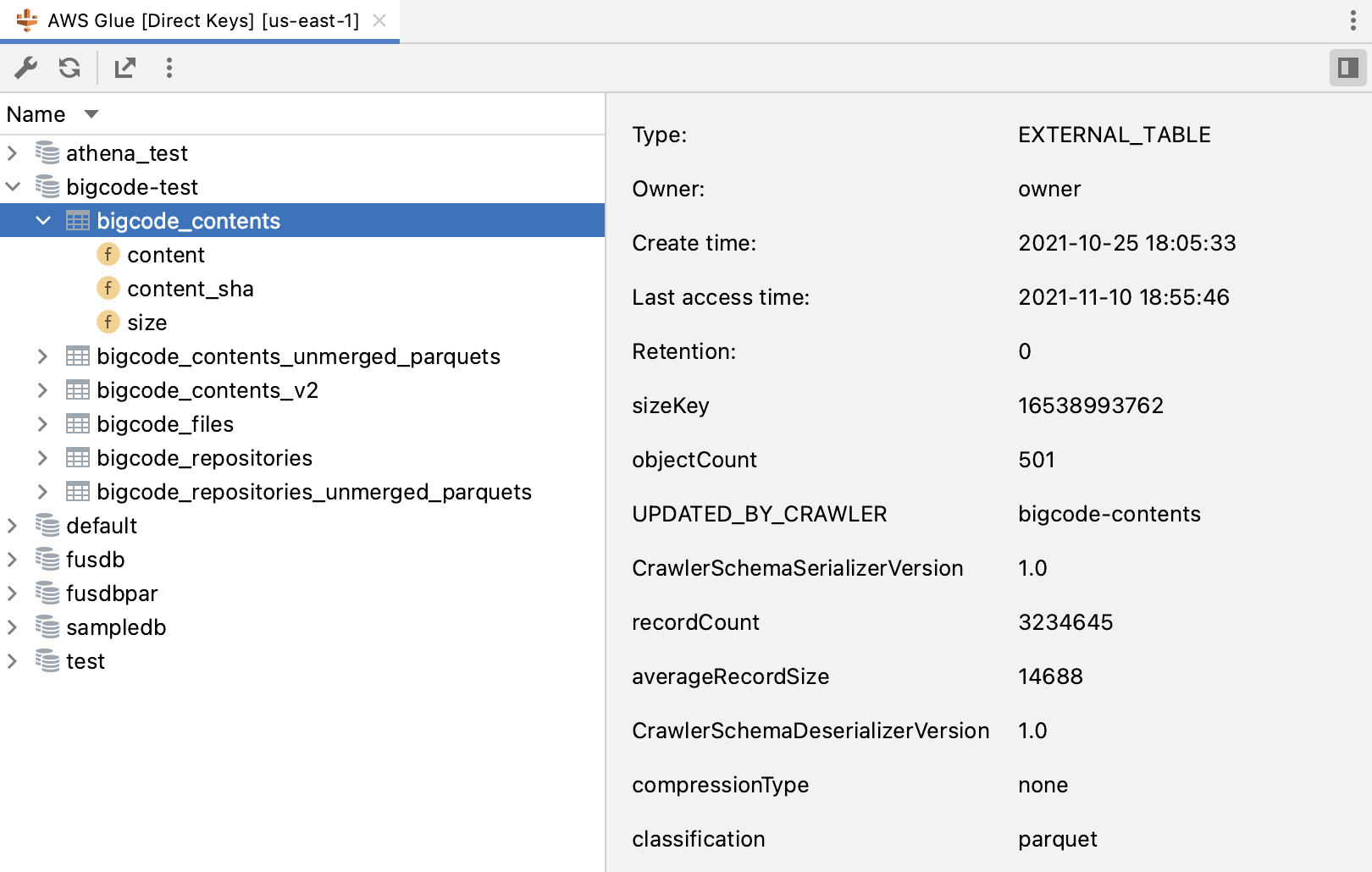 AWS Glue tab